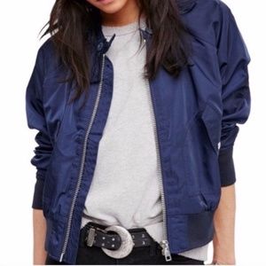 free people midnight blue bomber jacket